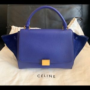 Celine Drummed Calfskin Suede Trapeze Small Indigo